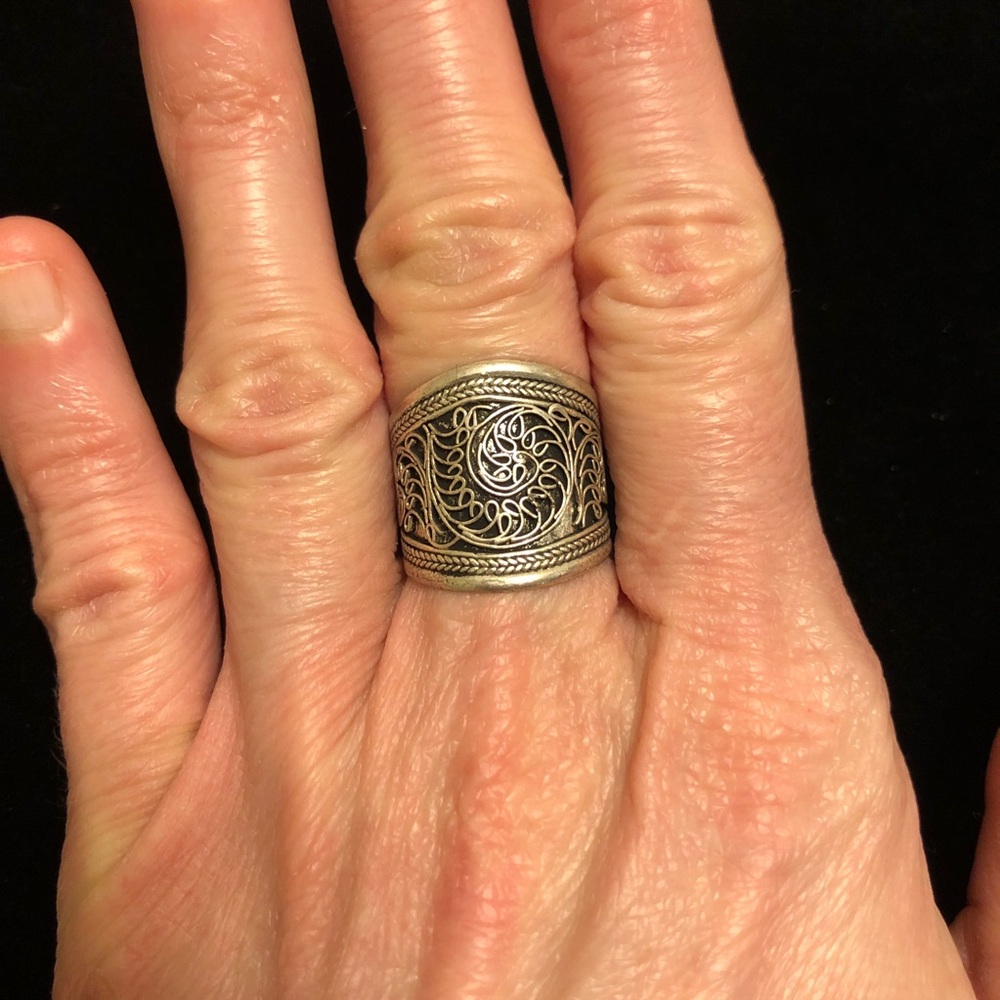 Vintage Intricate Silver Tone Filigree Cuff Ring - Picture 2 of 11